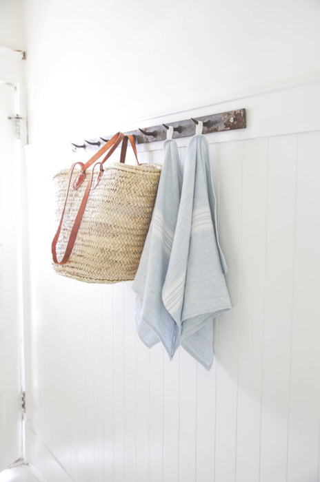 Blue Linen Grain Sack Stripe Tea Towel